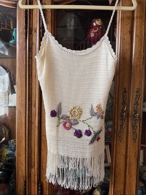 🌻SexyNEWHOTBOHO-CHICCrochet FringedFloral EmbroideredTopLinedShoulderStrapesS:M